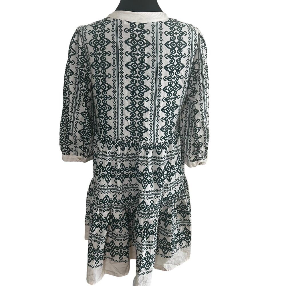 Fig & Flower Dress Boho Cream Green Tiered Knee Length SZ M Anthropologie Derby - Picture 4 of 9